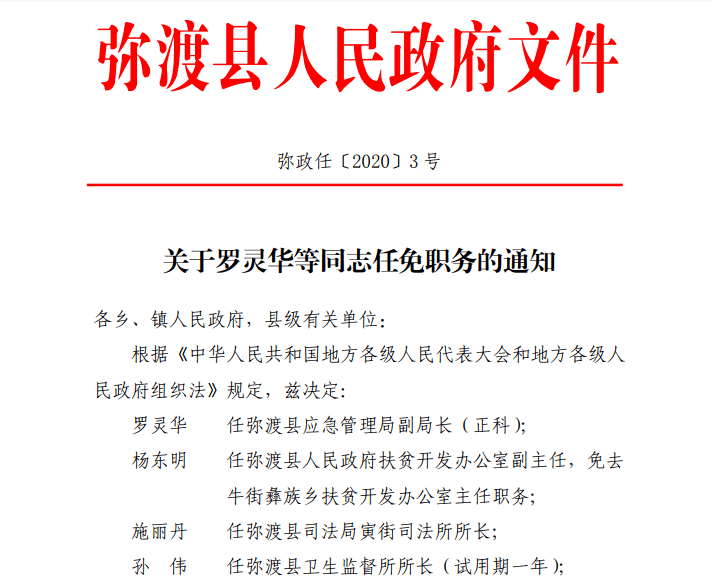 「通报」弥渡县交通运输局最新人事任命概况