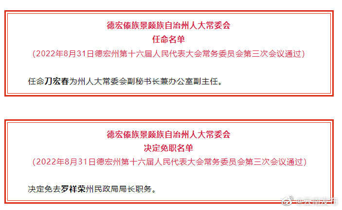 德宏傣族景颇自治州经济委员会人事任命动态解析