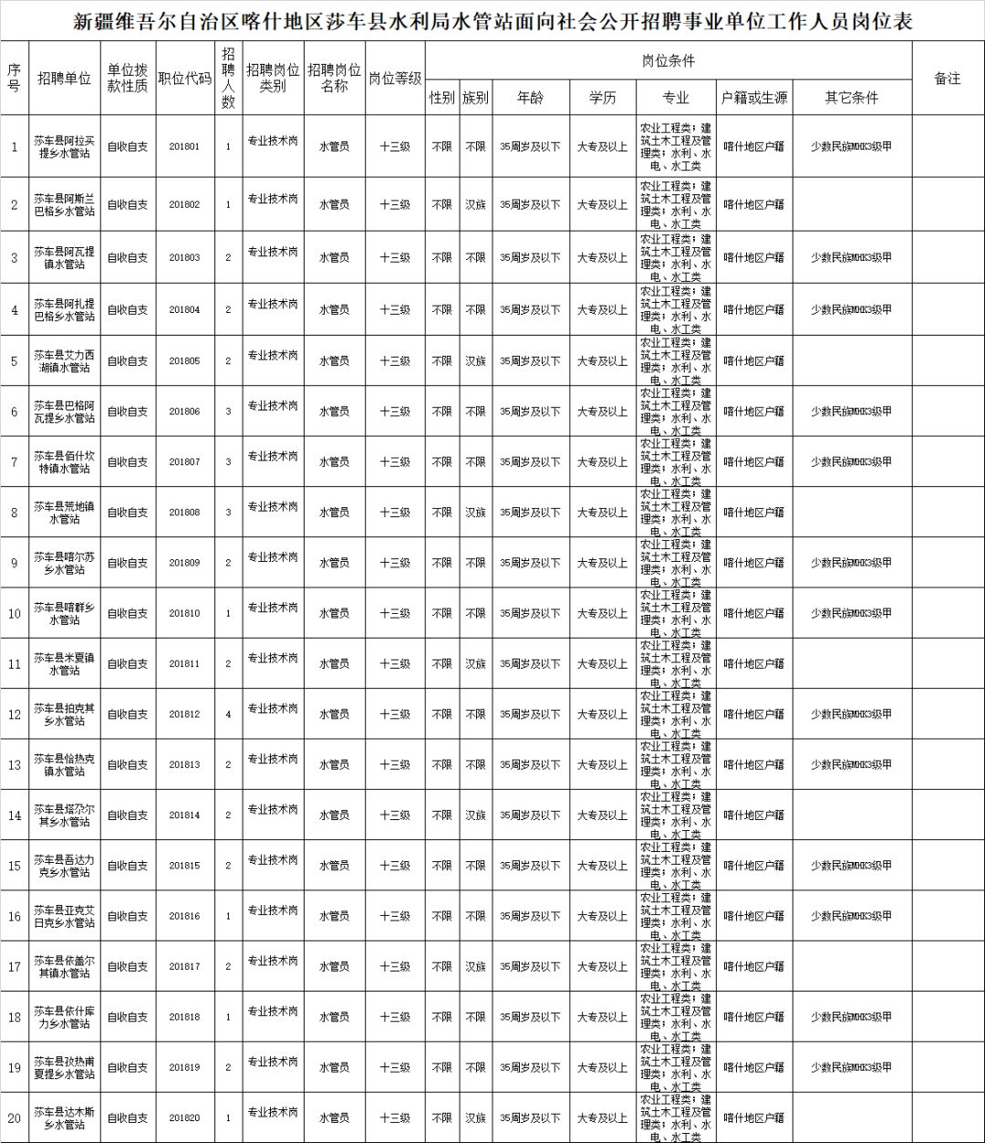 喀什市水利局招聘公告及内容解析